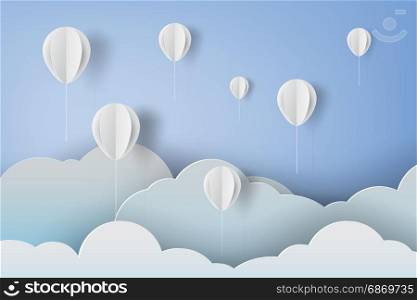 paper art of white ballons on blue sky background,vector