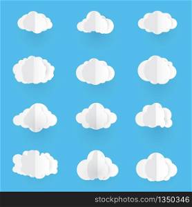 Paper art with cloud. Clouds vector illustration on blue sky background.