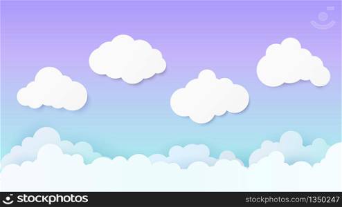 Paper art with cloud on sky background. Copy space. Speech Bubble with white blank hanging.