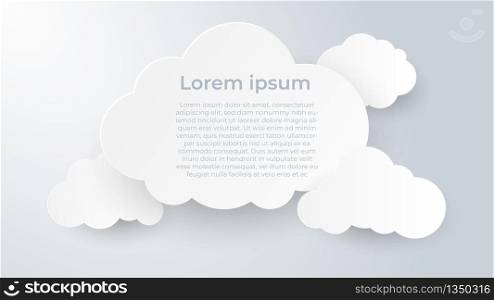 Paper art with cloud on white and grey background. Copy space. Speech Bubble, White blank hanging.