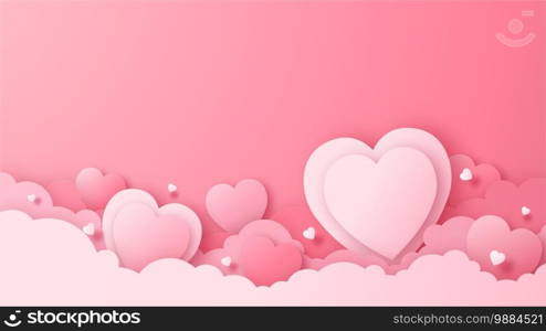 Paper art with heart on pink background. Love concept design for happy mother’s day, valentine’s day, birthday day. Banner and greeting template design.