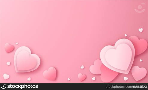 Paper art with heart on pink background. Love concept design for happy mother’s day, valentine’s day, birthday day. Banner and greeting template design.