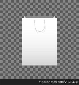 Paper bag. Eco bag mockup. White empty cardboard packet for shopping. 3d eco handbag collection for store product. Realistic branding bags. Gifts package. Vector illustration.