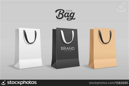 Paper bag small size, with black and white cloth handle collections design, template on gray background, Eps 10 vector illustration
