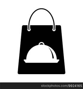Paper Bag With Cloche Icon. Black Glyph Design. Vector Illustration.