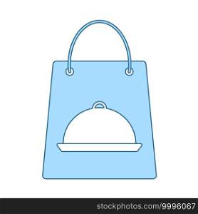 Paper Bag With Cloche Icon. Thin Line With Blue Fill Design. Vector Illustration.