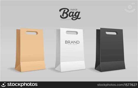 Paper bags with perforated handle collections, template mock up design, on gray background, Eps 10 vector illustration