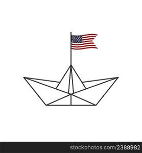 Paper boat. A boat with the flag of the United States of America. Vector illustration