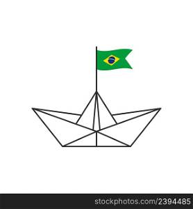 Paper boat icon. A boat with a Brazilian flag. Vector illustration
