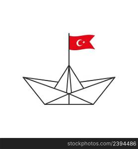 Paper boat icon. A boat with a Turkish flag. Vector illustration
