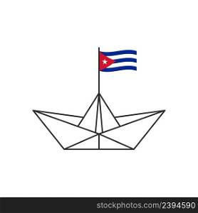 Paper boat icon. A boat with the flag of Cuba. Vector illustration