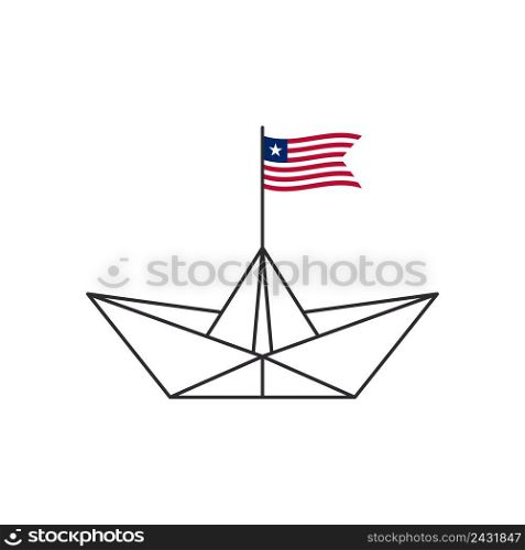 Paper boat icon. A boat with the flag of Liberia. Vector illustration