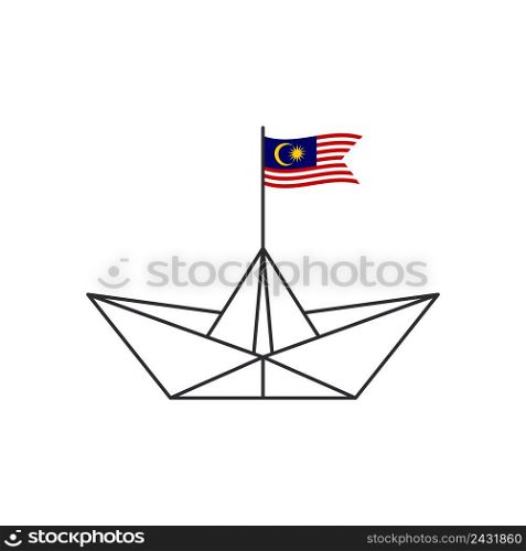 Paper boat icon. A boat with the flag of Malaysia. Vector illustration