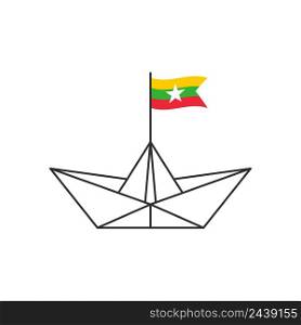 Paper boat icon. A boat with the flag of Myanmar. Vector illustration