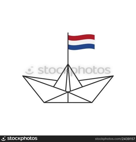 Paper boat icon. A boat with the flag of Netherlands. Vector illustration