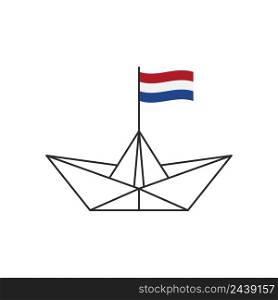 Paper boat icon. A boat with the flag of Netherlands. Vector illustration