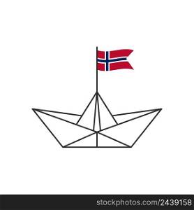 Paper boat icon. A boat with the flag of Norway. Vector illustration