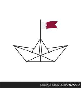 Paper boat icon. A boat with the flag of Qatar. Vector illustration