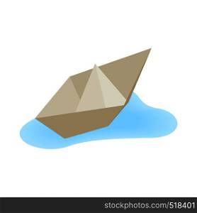 Paper boat icon in isometric 3d style on a white background. Paper boat icon, isometric 3d style