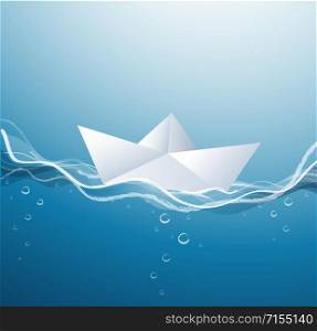 paper boat on the waves, paper boat sailing on blue water surface