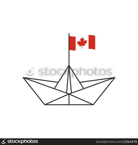 Paper boat. The boat with the Canadian flag. Vector illustration