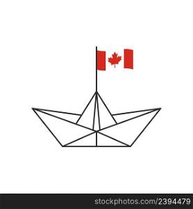 Paper boat. The boat with the Canadian flag. Vector illustration