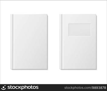 Paper book mockup vector. White blank notebook on bookshelf for store. Vector template books paperback for bookstore, school, home library. Realistic illustration.. Book on shelf mockup. White blank notebook on bookshelf for store. Vector template books paperback for bookstore, school, home library.