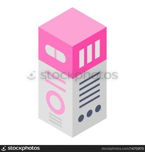 Paper box with pills icon. Isometric of paper box with pills vector icon for web design isolated on white background. Paper box with pills icon, isometric style