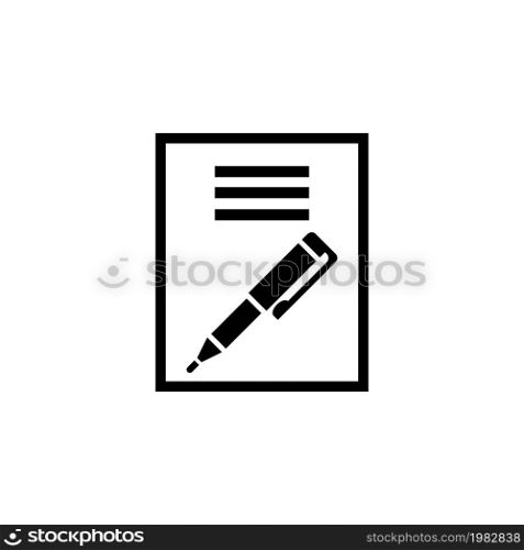Paper Business Contract Pen Signature. Flat Vector Icon. Simple black symbol on white background. Paper Business Contract Pen Signature Flat Vector Icon