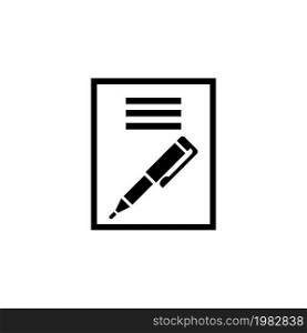 Paper Business Contract Pen Signature. Flat Vector Icon. Simple black symbol on white background. Paper Business Contract Pen Signature Flat Vector Icon