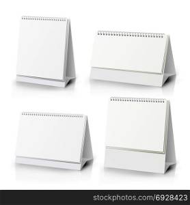 Paper Calendar Blank Set. Vertical Realistic Standing Blank Spiral Table Calendar Of Different Size On White Background Isolated Vector Illustration. White Blank Paper Desk Spiral Calendar. Spiral Calendar Vector Template. Vertical Table Calendar