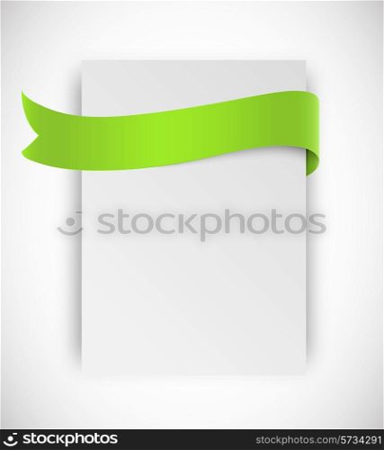 Paper card with ribbon tape in green color