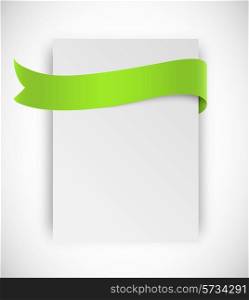 Paper card with ribbon tape in green color