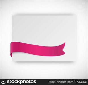 Paper card with ribbon tape in violet color