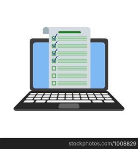 paper check list on laptop in flat style. check list on laptop under in flat