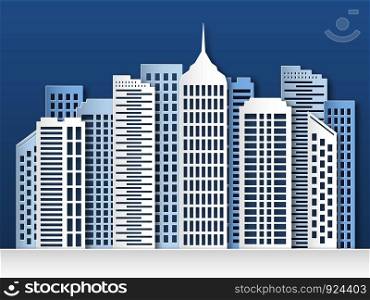 Paper city skyline. Urban origami cityscape with white papercut modern buildings and skyscrapers. Abstract megapolis vector panorama background with industrial business office and home. Paper city skyline. Urban origami cityscape with white papercut modern buildings and skyscrapers. Abstract megapolis vector background