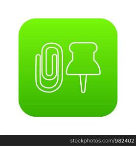 Paper clip icon green vector isolated on white background. Paper clip icon green vector