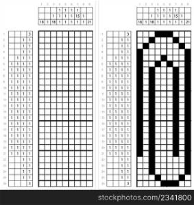 Paper Clip Nonogram Pixel Art, Paperclip Used To Hold Sheets Of Paper Together Vector Art Illustration, Logic Puzzle Game Griddlers, Pic-A-Pix, Picture Paint By Numbers, Picross,