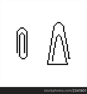 Paper Clip Pixel Art, Paperclip Used To Hold Sheets Of Paper Together Vector Art Illustration, Digital Pixelated Form