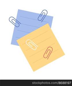 Paper clips and memo sheets semi flat color vector object. Office stationery. Editable element. Full sized item on white. Simple cartoon style illustration for web graphic design and animation. Paper clips and memo sheets semi flat color vector object