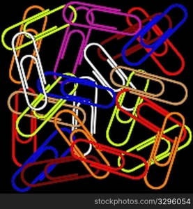 paper clips on black background, abstract vector art illustration