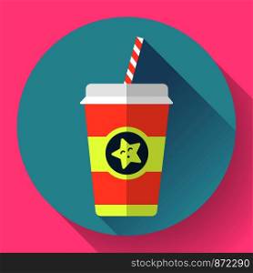 Paper coffee cup. Flat style design - vector. Paper coffee cup with straw. Flat style design - vector