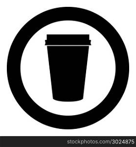 Paper coffee cup icon black color in circle vector illustration isolated