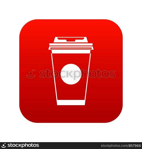 Paper coffee cup icon digital red for any design isolated on white vector illustration. Paper coffee cup icon digital red