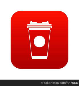 Paper coffee cup icon digital red for any design isolated on white vector illustration. Paper coffee cup icon digital red