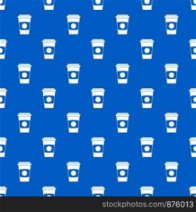 Paper coffee cup pattern repeat seamless in blue color for any design. Vector geometric illustration. Paper coffee cup pattern seamless blue
