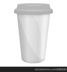 Paper coffee cup with lid mockup. Realistic illustration of paper coffee cup with lid vector mockup for web. Paper coffee cup with lid mockup, realistic style