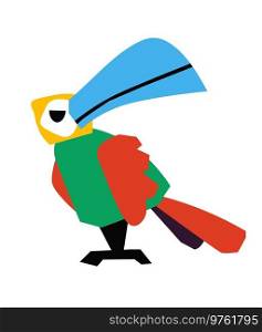 Paper craft of toucan. Kids work of art of fruit eating bird of tropical America with large thin walled beaks. Emoji or emoticon, sticker or personage drawn by children. Vector in flat style. Toucan children drawing of tropical summer bird