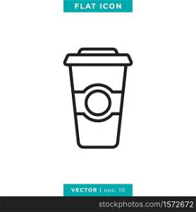 Paper Cup Icon Line Vector Logo Design Template.