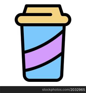 Paper cup icon. Outline paper cup vector icon color flat isolated. Paper cup icon color outline vector
